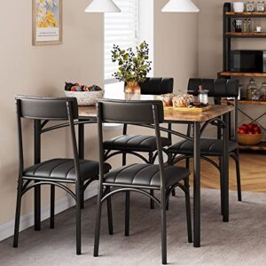 amyove kitchen dining room table set for 4 with upholstered chairs, rustic brown
