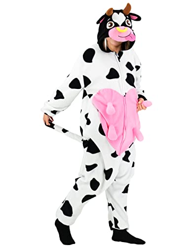 vavalad Cow Onesie Adult Unisex Adult Animal Onesie Animal Cosplay Polar Fleece Halloween Costume For Men Women