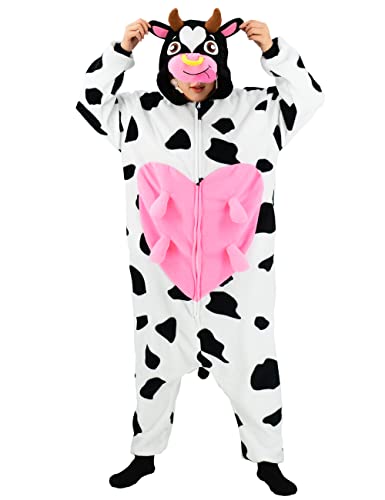 vavalad Cow Onesie Adult Unisex Adult Animal Onesie Animal Cosplay Polar Fleece Halloween Costume For Men Women