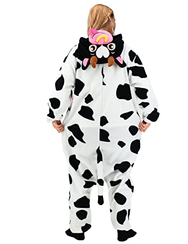 vavalad Cow Onesie Adult Unisex Adult Animal Onesie Animal Cosplay Polar Fleece Halloween Costume For Men Women