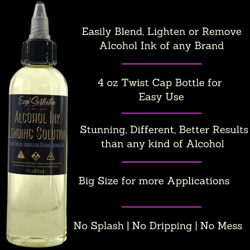 Premium Alcohol Ink Blending Solution|Alcohol Based Dye Paint Blending Mixing Solution to Lighten, Blend, Dilute, Re-Wet, Remove or Lift Ink |4 oz by Volume | by Ezgi Sertcetin