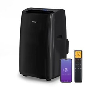turbro 14,000 btu smart wifi portable air conditioner, powerful cooling up to 600 sq ft, 3 in 1 functions with backlit remote, supports alexa voice control, easy installation, greenland series, black (10,000 btu sacc)