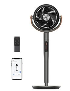 dreo pedestal fan with remote, polyfan 513s, 43'' quiet standing fan for home bedroom, 120°+105° smart oscillating floor fans with wi-fi/voice control, works with alexa/google, 6 modes, 8 speeds