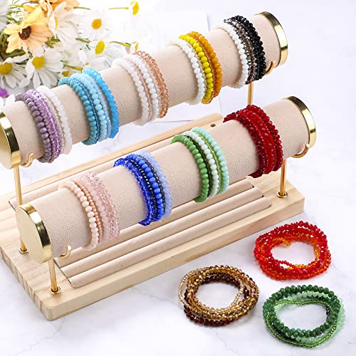 Junkin 60 Pcs Bohemian Multi Layer Crystal Beaded Stacking Statement Bracelets for Women Stretchy Strand Crystal Bead Bracelets Versatile Slip on Stackable Shiny Bead Bracelets Pack