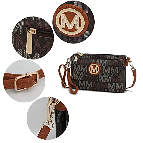 MKF Crossbody Bag for Women – Adjustable Shoulder Strap – PU Leather Small Wristlet Purse, Triple Compartment Handbag