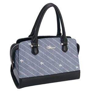 david jones women blue denim fashion tote work handbag casual everyday satchel shoulder bag - blue