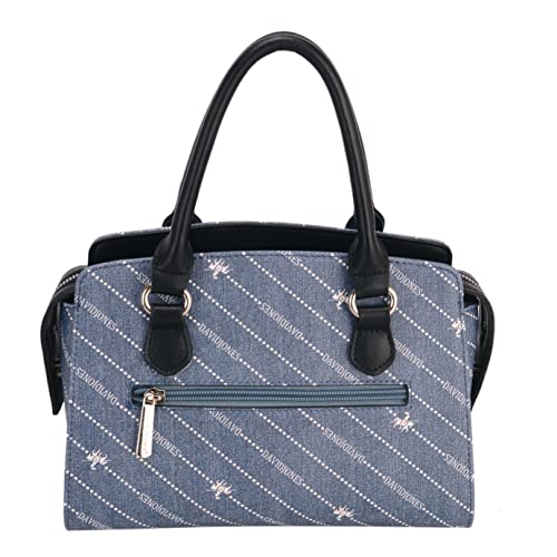 DAVID JONES Women Blue Denim Fashion Tote Work Handbag Casual Everyday Satchel Shoulder Bag - Blue