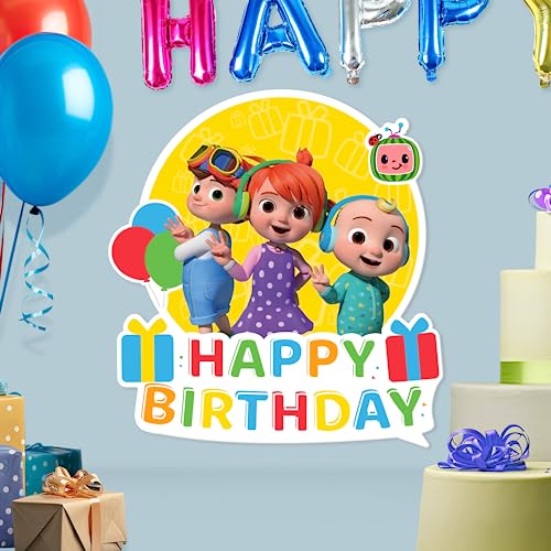 CoComelon JJ and His Brothers Happy Birthday Sign in PVC - EGD X CoComelon Series - PVC Birthday Supplies - Support with Double-Sided Tape - Multiple Size Options (EGDCOCO026) (Wide 10"x 11" Height)