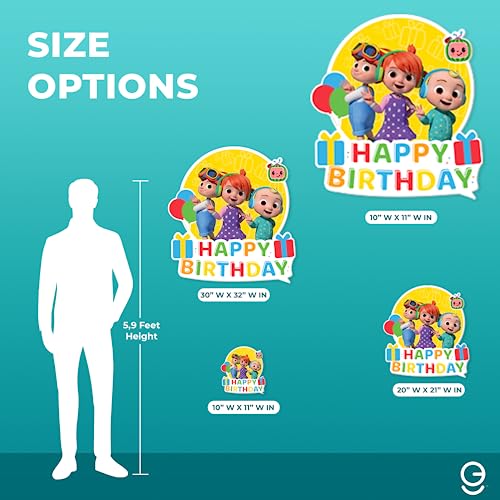 CoComelon JJ and His Brothers Happy Birthday Sign in PVC - EGD X CoComelon Series - PVC Birthday Supplies - Support with Double-Sided Tape - Multiple Size Options (EGDCOCO026) (Wide 10"x 11" Height)