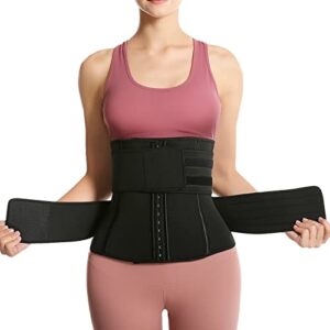 jueachy waist trainer belt women soft waist trimmer sweat stomach tummy wrap shaper burning sweatband black