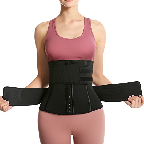 Jueachy Waist Trainer Belt Women Soft Waist Trimmer Sweat Stomach Tummy Wrap Shaper Burning Sweatband Black