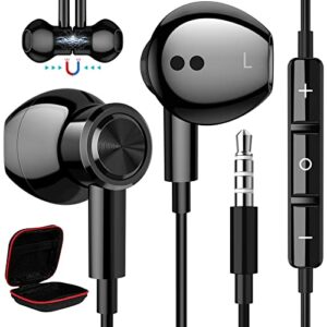 3.5mm headphones wired earbuds with microphone noise cancelling earphone hifi stereo clear call volume control semi in-ear ear buds for moto g power g pure samsung a03s s10 a12 nintendo switch mp3 mp4