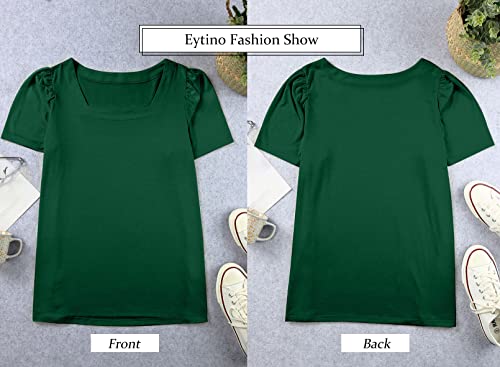 Eytino Womens Plus Size Tshirts Summer Square Neck Puff Sleeve Loose Casual Blouse Tops,2X Green