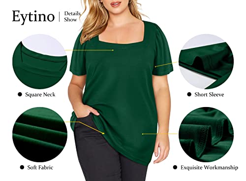 Eytino Womens Plus Size Tshirts Summer Square Neck Puff Sleeve Loose Casual Blouse Tops,2X Green