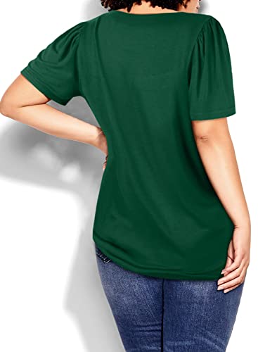 Eytino Womens Plus Size Tshirts Summer Square Neck Puff Sleeve Loose Casual Blouse Tops,2X Green