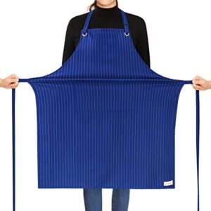 rotanet stretch stripe apron for men women adjustable bib aprons with 2 pockets for kitchen cooking water & oil resistant royal blue