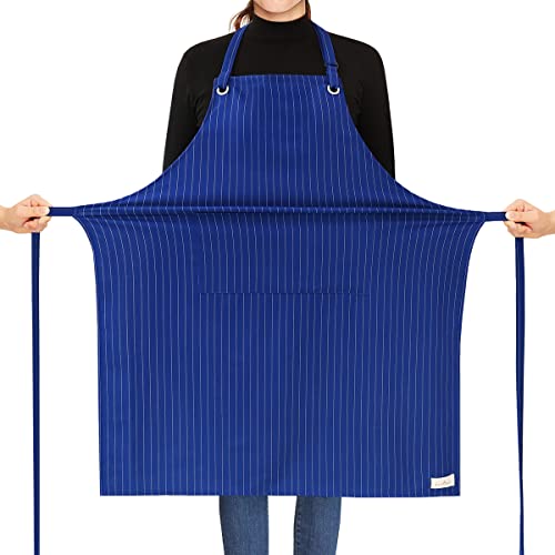 ROTANET Stretch Stripe Apron for Men Women Adjustable Bib Aprons with 2 Pockets for Kitchen Cooking Water & Oil Resistant Royal Blue