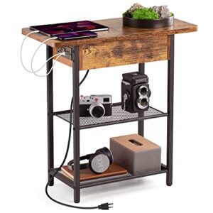 tillmao end table with charging station,narrow side table with storage&2 usb ports&2 power outlets,flip top bedside table/night stand/sofa side table for small spaces,living room,bedroom