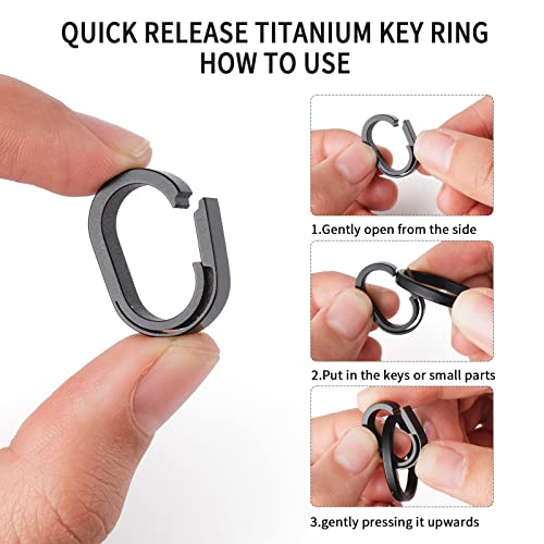 FEGVE Titanium Key Chain Rings with 2 Stainless Steel Key Rings, Mini carabiner Key holder Small Quick release Connecting Keychain Accessories for Home Car Keys bag pendant