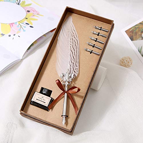 Tyenaza Quill Pen and Ink Set, Feather Pen Ink Set, Feather Calligraphy Pen Set, Valentine’s Day Gift for Writing Lovers Birthday Gift, Holiday Ideal Gift