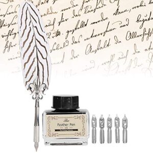 Tyenaza Quill Pen and Ink Set, Feather Pen Ink Set, Feather Calligraphy Pen Set, Valentine’s Day Gift for Writing Lovers Birthday Gift, Holiday Ideal Gift