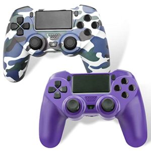 eeidc 2 pack wireless controller for ps4, remote control for playstation 4/slim/pro with double shock/audio/six-axis motion sensor(purple and blue camo)