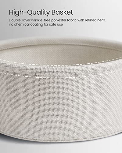 VASAGLE Small Round Side End Table, Modern Nightstand with Fabric Basket, Dove Gray, Classic White