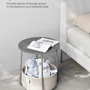 VASAGLE Small Round Side End Table, Modern Nightstand with Fabric Basket, Dove Gray, Classic White