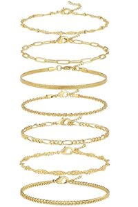reoxvo dainty gold jewelry bracelets for women trendy 14k gold plated paperclip cuban link chain bracelets set for women stackable