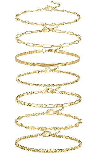 Reoxvo Dainty Gold Jewelry Bracelets for Women Trendy 14K Gold Plated Paperclip Cuban Link Chain Bracelets Set for Women Stackable