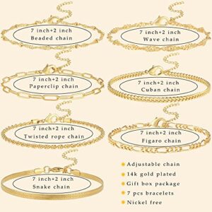 Reoxvo Dainty Gold Jewelry Bracelets for Women Trendy 14K Gold Plated Paperclip Cuban Link Chain Bracelets Set for Women Stackable