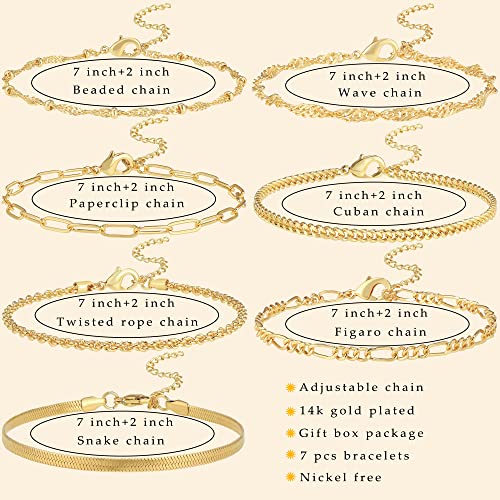 Reoxvo Dainty Gold Jewelry Bracelets for Women Trendy 14K Gold Plated Paperclip Cuban Link Chain Bracelets Set for Women Stackable