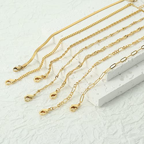 Reoxvo Dainty Gold Jewelry Bracelets for Women Trendy 14K Gold Plated Paperclip Cuban Link Chain Bracelets Set for Women Stackable