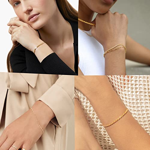 Reoxvo Dainty Gold Jewelry Bracelets for Women Trendy 14K Gold Plated Paperclip Cuban Link Chain Bracelets Set for Women Stackable