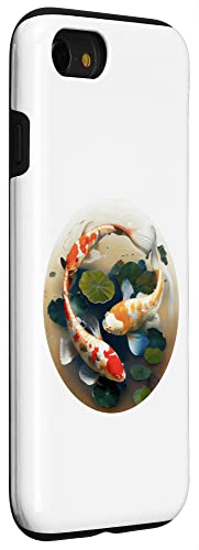 iPhone SE (2020) / 7 / 8 Koi Carp in water with Lilly pad fish lens style drawing Case