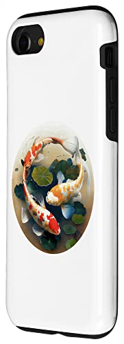 iPhone SE (2020) / 7 / 8 Koi Carp in water with Lilly pad fish lens style drawing Case