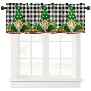 valances for windows st. patrick's day clover gold coin gnomes black white buffalo plaid kitchen valances for windows rod pocket window valance curtains,semi sheer valance for kitchen 54" x18"