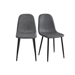 furniturer modern mid century leathaire upholstered kitchen dining chair set of 2, armless leisure accent chair with black metal legs space saving for dining kitchen living room, grey, 2pcs