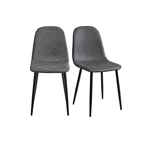 FurnitureR Modern Mid Century Leathaire Upholstered Kitchen Dining Chair Set of 2, Armless Leisure Accent Chair with Black Metal Legs Space Saving for Dining Kitchen Living Room, Grey, 2PCS