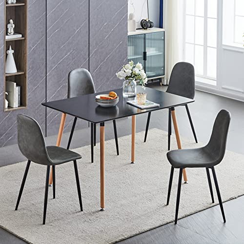 FurnitureR Modern Mid Century Leathaire Upholstered Kitchen Dining Chair Set of 2, Armless Leisure Accent Chair with Black Metal Legs Space Saving for Dining Kitchen Living Room, Grey, 2PCS