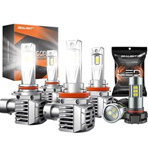 sealight 5202 fog lights bulbs bundle 9005 h11 led bulbs combo, 240w 44000 lumens h11/h9/h8 9005/hb3 led bulbs, 700% brightness over 60,000-hours lifespan, 3-min installation halogen replacement kit