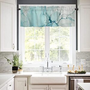 Valances for Windows, Marble Texture Abstract Teal Blue and White Gold Glitter Splatter Kitchen Curtains, Bathroom Curtains Window 54"x18" Rods Pocket Short Curtains, Kitchen Small Window Curtains