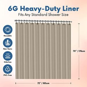 Premium Shower Curtain Liner, 72"W X 70"H - PVC-Free, 6G PEVA Shower Curtain with 12 Rust Proof Grommets And Magnet-weighted Bottom Hem - Moisture Stain Proof Shower Curtain Liner (Taupe)