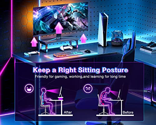 ODK L Shaped Gaming Desk, 51 Inch Computer Desk with Monitor Stand, PC Gaming Desk, Corner Desk Table for Home Office Sturdy Writing Workstation, Carbon Fiber Surface, Black