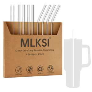 mlksi replacement glass straws for stanley cup accessories, 8 pack reusable straws with cleaning brush compatible with stanley 40oz stanley cup stanley water jug