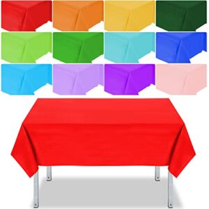frienda 12 pcs assorted color disposable plastic tablecloth rectangle table cover decorative plastic disposable table cloths for theme party birthday wedding picnic home (multicolor, 54 x 72 inch)