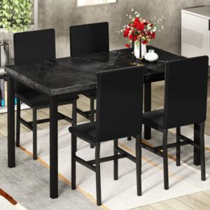 AWQM Faux Black Marble Dining Table with 4 Upholstered Chairs, 5-Piece Dining Room Table Set for Small Space, Breakfast Table Bar Table and Chairs Set for 4, Home & Kitchen Sets