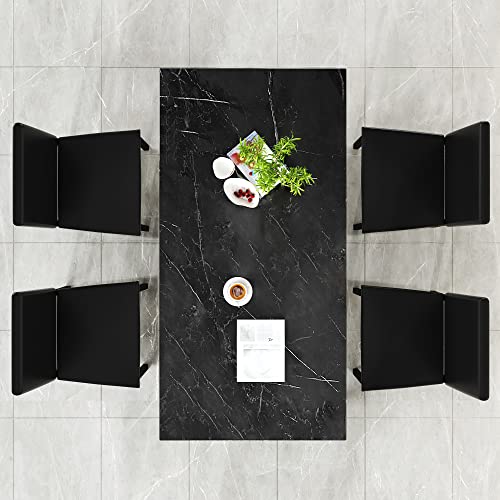 AWQM Faux Black Marble Dining Table with 4 Upholstered Chairs, 5-Piece Dining Room Table Set for Small Space, Breakfast Table Bar Table and Chairs Set for 4, Home & Kitchen Sets