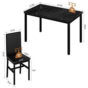 AWQM Faux Black Marble Dining Table with 4 Upholstered Chairs, 5-Piece Dining Room Table Set for Small Space, Breakfast Table Bar Table and Chairs Set for 4, Home & Kitchen Sets