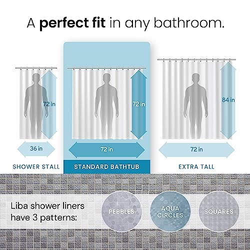 LiBa Plastic Shower Curtain Liner, Heavy Duty 8G Shower Liner for Bathroom, Waterproof Vinyl Shower Curtain, 3 Magnets, Rustproof Mental Grommets - 3D Aqua Circle Pattern, 72x72